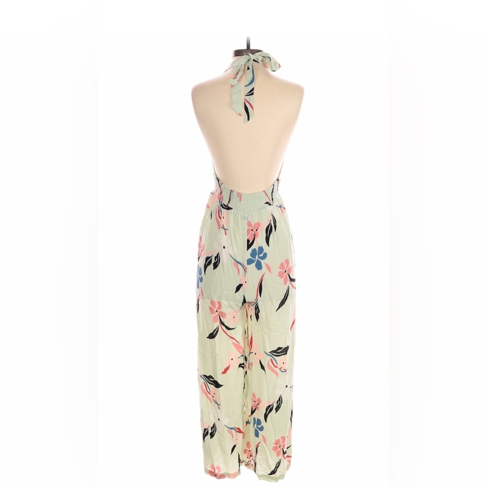 Floral Halter Maxi Dress in Mint with Pink & Blue Accents - Picture 2 of 7